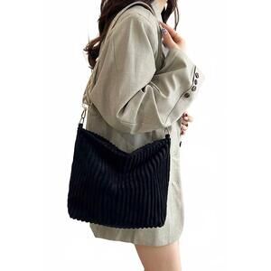 NEW 42POPS corduroy slouchy tote bag with guitar shoulder strap in black